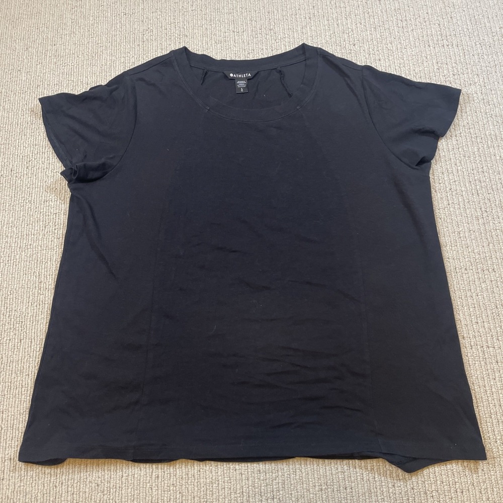 Athleta Womens Large Skyway Flutter Sleeve Tee Top Athleisure Yoga Relaxed Black